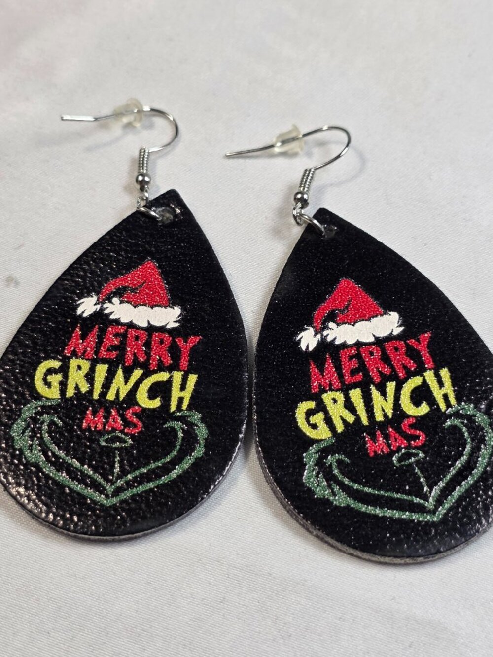 Merry Grinchmas Christmas Earrings Faux Leather Teardrop Dangle Holiday Gift